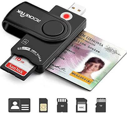 Rocketek - Lector de DNI Electrónico y Tarjetas de Memoria (Compatible con Windows (32/64bit) XP/Vista/ 7/8/10, Mac OS X)