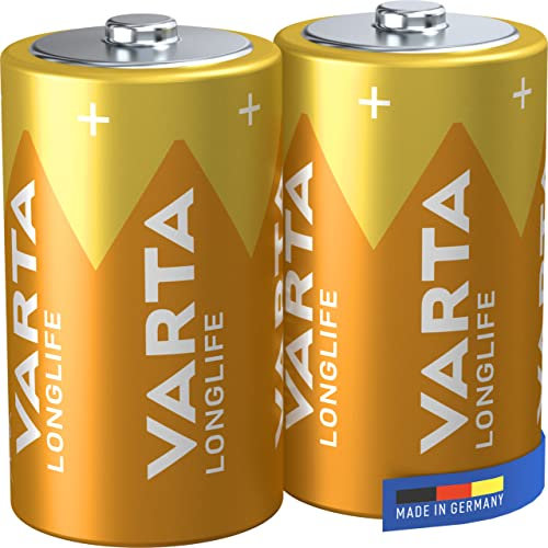 VARTA Batterien D Mono, 2 Stück, Longlife, Alkaline, 1,5V, ideal für Fernbedienungen, Wecker, Radios, Made in Germany