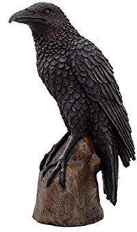Black Raven Bird on Stump Statue Cold Cast Resin Figurine