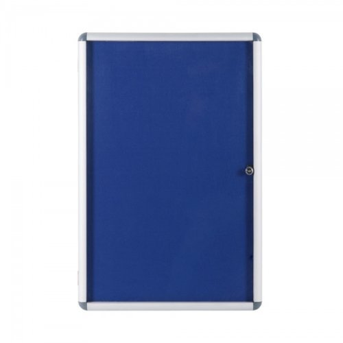 Tamperproof Lockable Notice Board 1200x900mm (8xA4) in Royal Blue by Pitts Presentation. Silver Anodised Aluminium Frame.