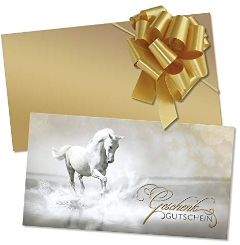 GESCHENKGUTSCHEINcom by POS-HAUER. Gutschein-Set. 50x Gutschein + Kuvert + Schleife. Für Reitsportgeschäft Reiten zum selbst Ausfüllen.