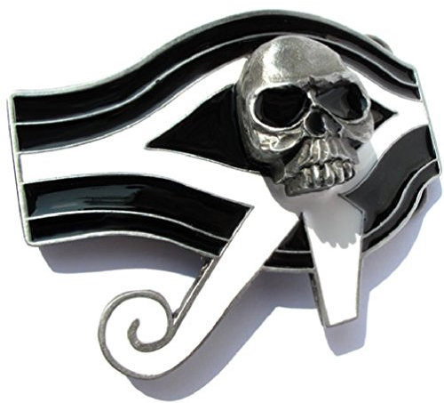 Piratenladen Buckle 3D-Skull, Grundplatte schwarz-weiß, Totenkopf, Gürtelschnalle