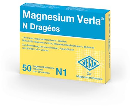 Magnesium Verla N Dragées – Der Klassiker bei Magnesiummangel, organische Magnesiumverbindungen für eine gute Bioverfügbarkeit, magensaftresistent & individuell dosierbar, 50 St