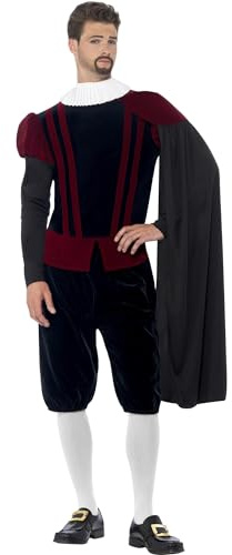 Smiffys Traje de Lujo del Señor Tudor, Top, Pantalones, Capa y Collarín Halloween, Carnaval