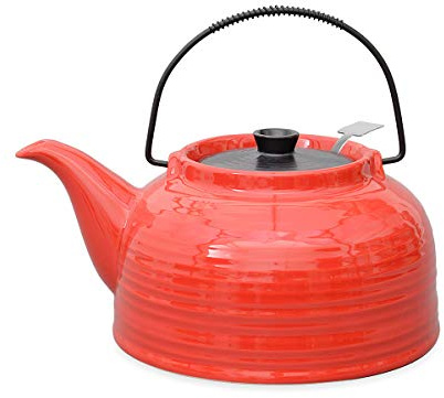 Teekanne „Nelly“. Moderne Teekanne 1,5 Liter in rot aus hitzebeständiger Keramik mit Edelstahlfilter.