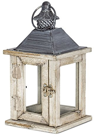 levandeo Laterne Holz 27x13x13cm Metall Glas Natur Braun Gartenlaterne Shabby Chic