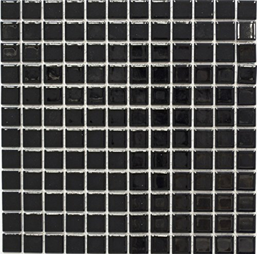 Mosaik Quadrat uni schwarz glänzend Keramik Mosaik, Mosaikstein Format: 23x23x6 mm, Mattengröße: 298x298 mm | 10 Mosaikmatten