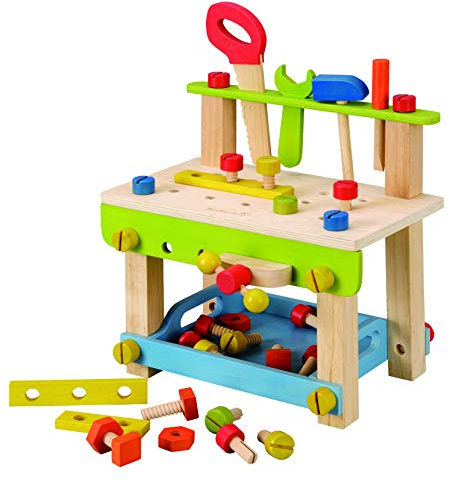 Everearth Banco da Lavoro con Accessori EE32688 Banco di Strumenti in Legno per Bambini dai 36 Mesi in su
