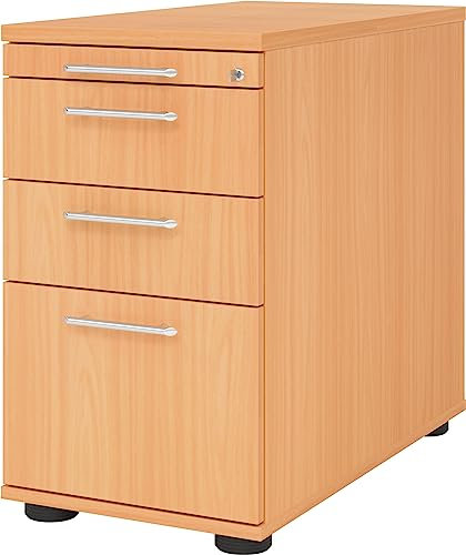 bümö Schreibtisch Schrank Büro mit Hängeregister für Hängeordner, Schubladenschrank Holz in Buche, Container mit Schubladen & Hängeregistratur - Schreibtisch Kommode mit Relinggriffe