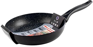 MAGEFESA Piedra Sartén 28, de acero esmaltado, antiadherente multicapa efecto piedra, color negro mate exterior. Apta para todo tipo de cocinas, incluida inducción.