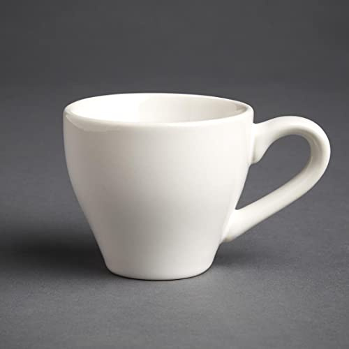 Olympia Cafe Espresso Cups Stoneware 100ml, White (Pack of 12) | Oven, microwave and dishwasher safe with soft rolled edges for commercial durability; fits multiple saucer types.