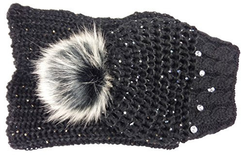 TAMMY Damen Strickset Mütze + Schal, Beanie mit Fellbommel (kein Echtfell) + Schlauchschal, Einheitsgröße (schwarz)