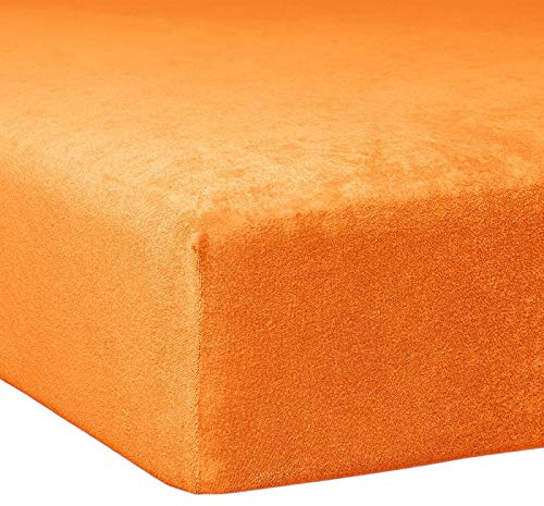 TRAUMSCHLAF kuschelig weiches Flausch Biber Spannbettlaken mit Rundumgummi, Gute Formstabilität - in weiteren Größen, Farben 140x200 cm - 160x200 cm, orange