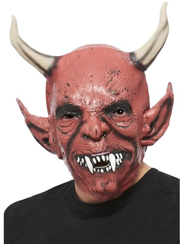 Smiffy's Masque de démon diable pour homme avec cornes en latex sur carte de présentation