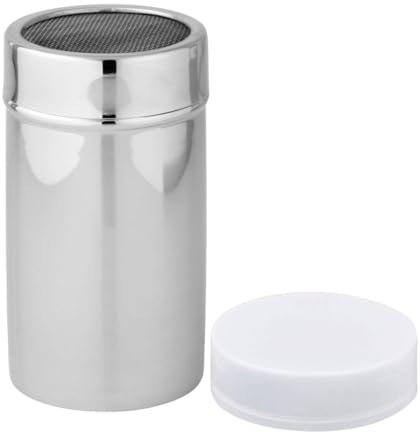 Fackelmann Espolvoreador o azucarero de cocina con tapa y parte funcional de malla para azúcar glas, cacao en polvo o canela, en acero inoxidable, Ca. 400ml, 7x7x13cm, 1ud (42910)