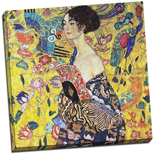 Gustav Klimt Dame mit Fächer, Leinwanddruck, Wandkunst, groß, 50,8 x 50,8 cm