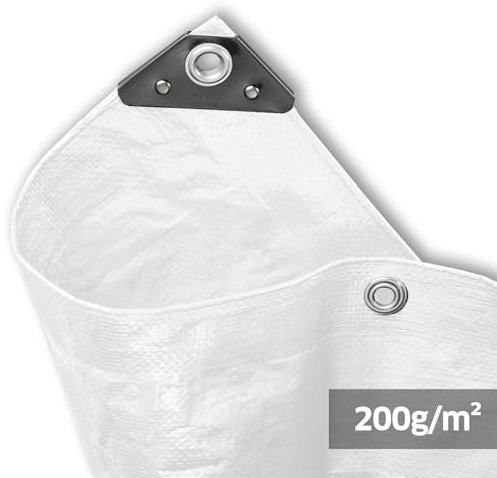 NOOR Bâche de Couverture Super - 200g/m² - 4x6 m - Blanc - Bâche Tout Usage pour Protection Contre Les intempéries - Idéale pour Le Jardin - stabilisée UV, enduite des Deux côtés, imperméable