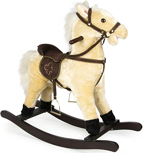 Leomark plysch gunghäst för barn, 74x30x70 cm barngunga, gungdjur, gunghäst för hem och dagis, gungleksak med musik: galopp-ljud, eksak babysits, klassisk beige,