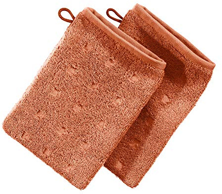 Möve Waschhandschuh Quadretti 2er-Pack Walk-Frottier Terracotta Größe 15x20 cm