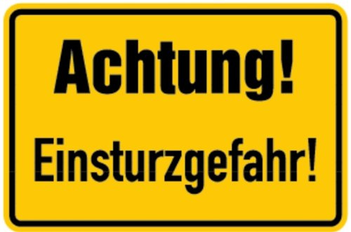 LEMAX® Hinweisschild, Achtung! Einsturzgefahr!, 200x300mm Alu geprägt gelb/Schriftfarbe: schwarz/Randfarbe: schwarz
