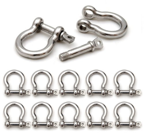 10er Set Schäkel aus Stahl für Paracord Armbänder, Kordeln etc., 24mm x 20mm - Marke Ganzoo