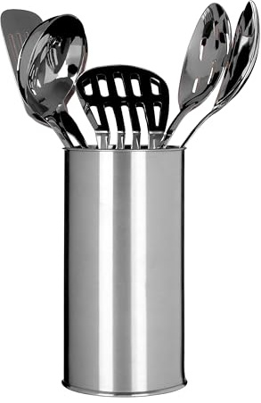 Premier Housewares Utensil Holders 5 Kitchen Tools Utensil Set and Holder Spoons Masher Ladle Utensil Set Silver Kitchen Utensil Holder Set of 5