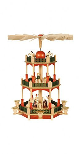 Pyramide de Noël scène de la Nativité, 2 étages, Hauteur 39 cm, Naturel, Erzgebirge Originale de Richard Glaesser