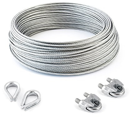 25m DRAHTSEIL SET 4mm 6x7+FC + 2x SEILKLEMMEN + 2x KAUSCHE verzinkt Stahlseil Forstseil Windenseil Stahl Seilöse Seil mit Öse Drahtseilklemme Klemme Anschlagseil