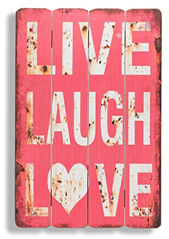 levandeo väggbild träskylt i röd Live Laugh Love 60 x 40 cm liv skrattar liva - träbild skylt väggskylt bild trä dekorskylt väggdekor Shabby Chic