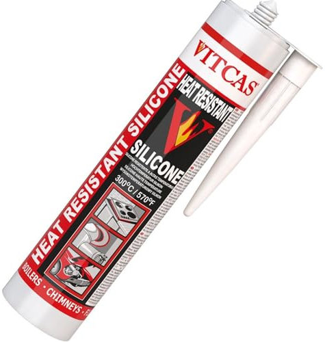 VITCAS Heat Resistant Silicone - Excellent Adhesion - Glass and Glazed Surfaces - Enamel Ceramics - Impregnated and Painted Wood – Plastics - Flexible Sealant - Designed for Joints - Black Finish - 310ml