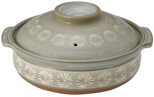 [Genuine Product] 21081 Banko Ware Ginpo Earthenware Pot (Deep Pot) No. 8, For 2-3 People, Hanamishima, Compatible with Direct Fire, Heat Retention, Made in Japan