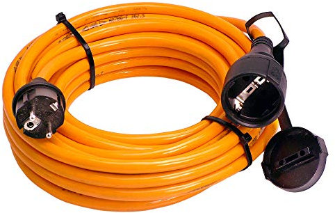 as - Schwabe Baustellen-Panzerleitung, 25 m robustes Panzer-Kabel H07BQ-F 3G1,5, Schutzkontakt-Stecker & Steckdose inkl. Schutzkappe, 230 V/16A Verlängerungskabel, IP44, Made in Germany, Orange, 59125