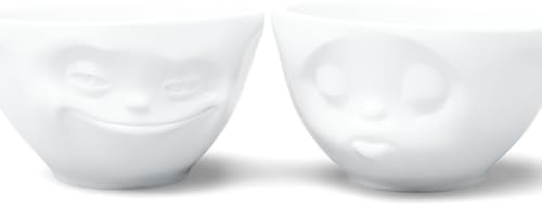 FIFTYEIGHT PRODUCTS / Tassen / Mittlere Schälchen Schälchen Set Nr. 1 „Grinsend & Küssend“ (Porzellan, 200 ml, weiß, Made in Germany)