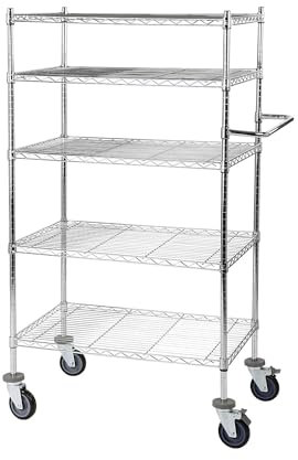 Certeo | Drahtgitter-Tischwagen | verchromt | mit 5 Etagen | LxBxH 910 x 610 x 1635 mm