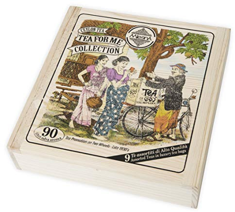 Mlesna Tea for Me Collection, Tè di Ceylon Assortiti, 90 Filtri in Bustine Singole, 9 Varietà, Scatola Regalo in Legno, Tè Puro con Aromi Naturali