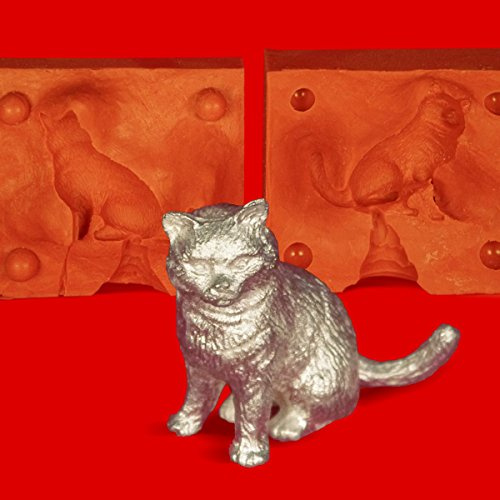 Zinngießform Katze sitzend, ca. 95g Reinzinn