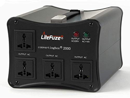 LiteFuze convertingbox 2000 Watt Black Auto Voltage Converter Transformer - Light Weight - Step Up/Down - Circuit Breaker - UK & EU Detachable Cord Included