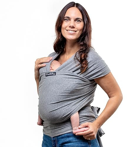 CuddleBug Fascia Porta Bebé Neonato e Bimbi fino a 16 Kg – Fascia Neonato per Trasporto a Mani Libere – Marsupio Bambino a Fascia – Ideale come Regalo Nascita e Baby Shower (Grigio/Grey)