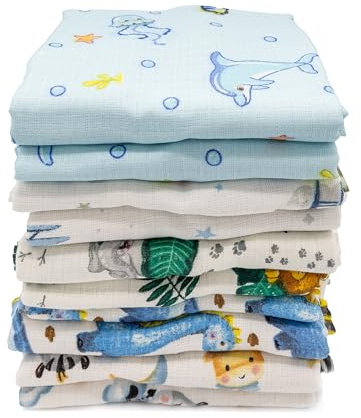 Clevere Kids Mulltücher 10er Pack | Jungs oder Mädchen | 70x80 | Oeko-TEX | Made in EU (Set Jungs Bedruckt)