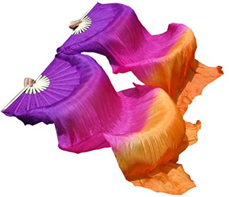 Winged Sirenny 150cm Seidenfächerschleier-poi Paar, Handbemalt Seide für Orientalischen Tanz, Bauchtanz & Spirituelle Tänze, Adjustierbaren Bambusgriffen & Poi-Schnüren für Spinnen, Goldviolett