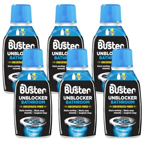 Buster Bathroom Drain Unblocker (Pack of 6 x 300ml) | Fast-Acting Sink Unblocker, Dissolves Hair, Sludge & Soap, Drain Cleaner for Shower, Bath and Bathroom Sink Pipes
