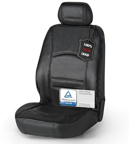 WALSER Autositzbezug Ranger, Leder-Sitzbezug Universalgröße, Autositzschoner-Echtleder, Autoschonbezug Fahrersitz/Beifahrersitz schwarz
