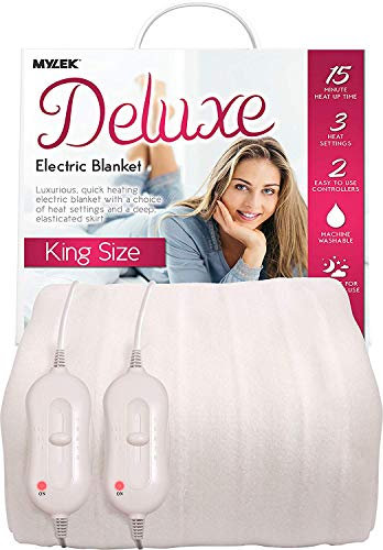 MYLEK Electric Blanket King Size Bed Fitted Heated Mattress Cover Underblanket Dual Control, Elasticated, Skirt 192 x 152 x 40cm, Overheat Protection, Machine Washable, Safe For All Night Use (King)