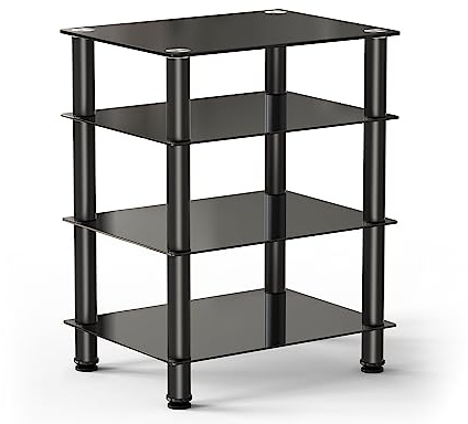 FITUEYES AV Component Media Stand Audio Rack 4-Tier Entertainment Shelves TV Stand for Video Components, Stereo Equipment, Gaming Consoles, Black