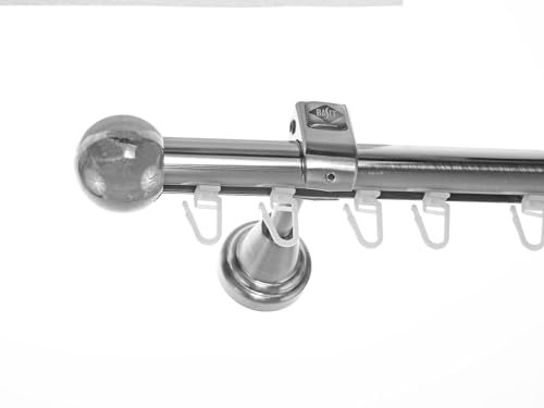 BASIT Innenlauf Gardinenstange 1 läufig Wandmontage 200 cm lang Edelstahl Optik I Vorhangstange mit Schiene 1läufig Ø20mm I 120-600 cm wählbar H50