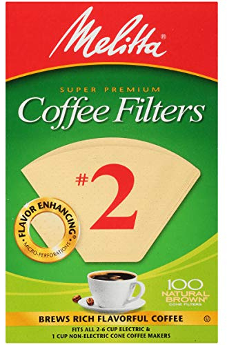 Melitta #2 Cone Coffee Filters, Unbleached Natural Brown, 100 Total Filters Count - Packaging May Vary