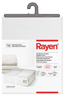 Rayen - Scatola d'immagazzinaggio di Biancheria e Coperte per Letto. Sacco di Tela per Biancheria con Lampo, graticola traspirabile, Pieghevole e Resistente. 55 x 65 x 20 cm. Bianco/Traslucido