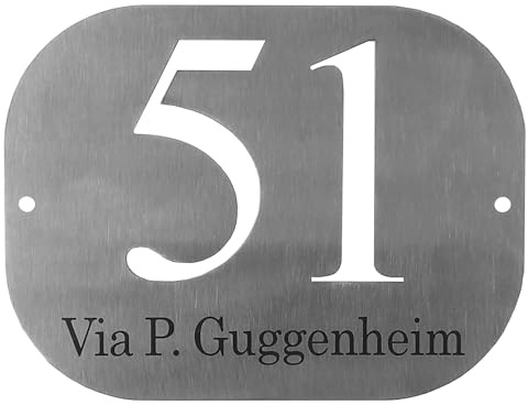 GUIZZO Creart - Numero Civico Esterno in Acciaio Inox Modificabile, Targhetta Personalizzata Via/Nomi, Targhetta Porta Ingresso Personalizzata con Numeri Civici Esterni, Made in Italy, 14,5x11,5H cm