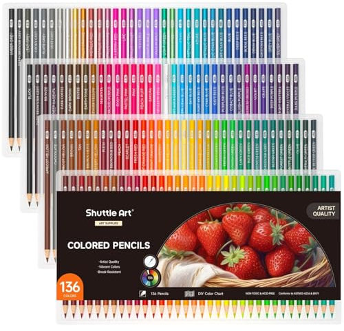 136 Buntstifte, Shuttle Art 136 Farbstifte Set auf Weichwachsbasis, perfekte Wahl für Kinder, Erwachsene und Künstler auf Malbuch zum Ausmalen, Färben, Malen, Skizzieren und Basteln