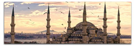 Paul Sinus Art Panoramabild auf Leinwand und Keilrahmen 120x40cm Istanbul Moschee Sonnenuntergang Vögel
